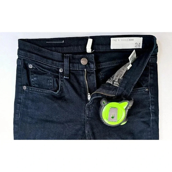 Rag & Bone Size 24X28 Women Black High Rise Skinny Embroidered Pocket Logo Jeans - Picture 10 of 16